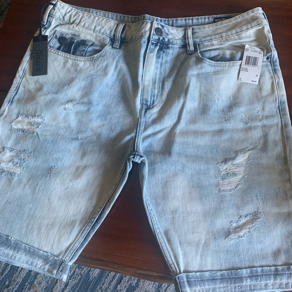 COPY - Men Buffalo David Bitton Destroyed light indigo denim shorts